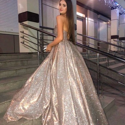 Sparkly strapless long prom dresses for party - Thumbnail 2