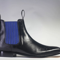 Handmade Black Ankle Chelsea Leather Boot For Men's - Thumbnail 3
