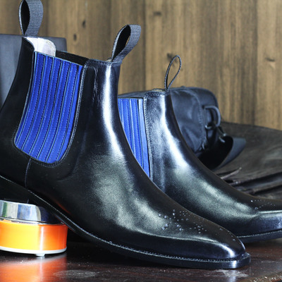 Handmade black ankle chelsea leather boot for men's - Thumbnail 3