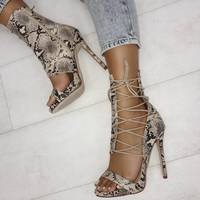 Unique Snakeskin Peep High Heels New S6752 - Thumbnail 1