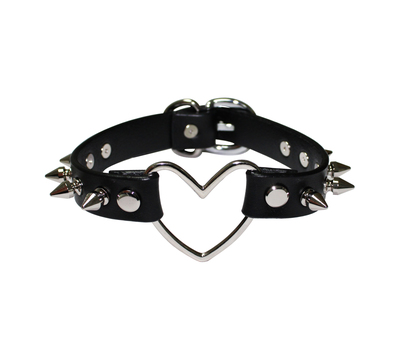 Spiked Heart Ring Choker ( Black )