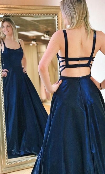 Square Dark Royal Blue Long Prom Dresses Under 100