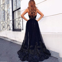 Sweetheart Black Sheath Slit Side Prom Dresses with Appliques - Thumbnail 1