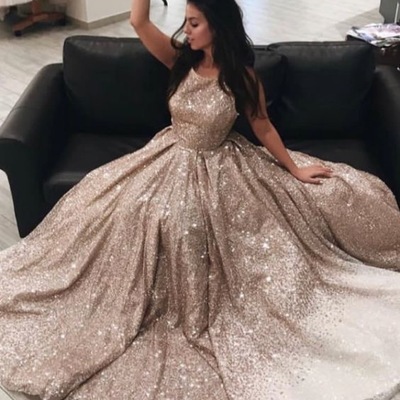 Sparkly scoop neckline prom dresses for party - Thumbnail 5