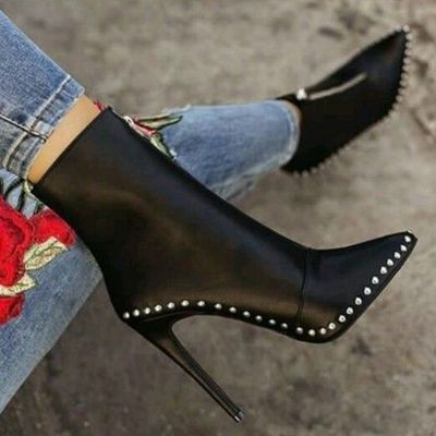Black elegant womens boots ankle short super high solid vintage boots f6852