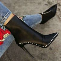 Black Elegant Womens Boots Ankle Short Super High Solid Vintage Boots F6852 - Thumbnail 1