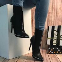 Black Elegant Womens Boots Ankle Short Super High Solid Vintage Boots F6852 - Thumbnail 2