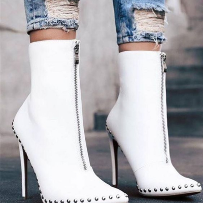 White elegant womens boots ankle short super high solid vintage boots f8520