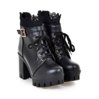 Ankle Boots Shoes Super Heeled Chunky Heel Lace Up Martin Boots F6852 - Thumbnail 3