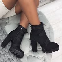 Black Platform Ankle Boots Hot Booties G9520 - Thumbnail 3