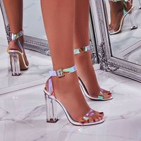 Square Crystal Heels Sandals 2020 Sexy Shoes D6785 - Thumbnail 2