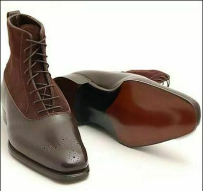 Handmade Men’s Brown Leather & Suede Two Tone Ankle Boots