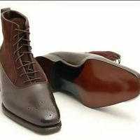 Handmade Men’s Brown Leather & Suede Two Tone Ankle Boots - Thumbnail 1
