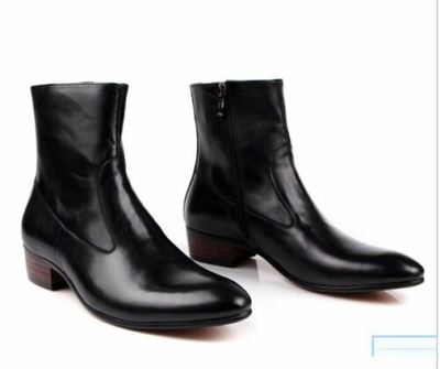 Handmade Men black ankle leather boot, men side zipper boot, men leather boot