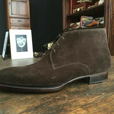 Men's dark brown ankle suede leather chukka boots, men dress leather chukka boot - Thumbnail 5