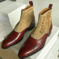 Handmade Two tone Button boots Men burgundy and beige Ankle boots, Boots for men - Thumbnail 1