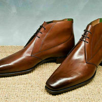 Handmade Tan Brown Chukka Boots, Men Brown Formal Boot, Men Leather ankle Boots - Thumbnail 4