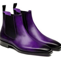 Custom Handmade Men Chelsea Blue Leather Ankle Boots, Men boots in real leather - Thumbnail 4