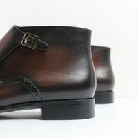 Handmade Men Brogue Double Monk Chukka Boots, New Men Leather Chukka Boots - Thumbnail 4