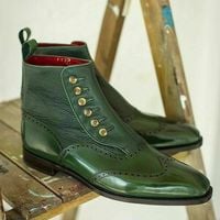 Handmade Men,s Two Tone Green Leather Boot, Men Ankle High Button Formal Boot - Thumbnail 4