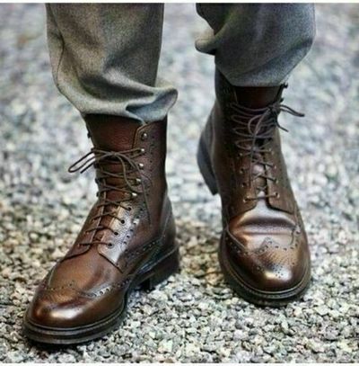 Handmade Men Wingtip Boots, Men Brown Ankle High Leather Lace up Boot, Men Shoes