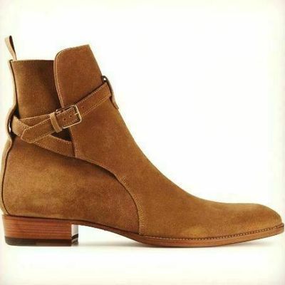 Men's handmade jodhpurs ankle boot men tan ankle high suede boot, leather boots - Thumbnail 5