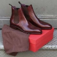 Handmade men brown leather boots, Chelsea dress boots for men, men leather boots - Thumbnail 4
