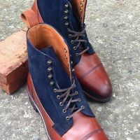 New Handmade Ankle High Leather Suede Boots, Blue Brown Leather Formal Boots - Thumbnail 4