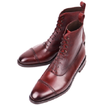 Vintage leather maroon high ankle burnished pointed cap toe lace up men boots - Thumbnail 5