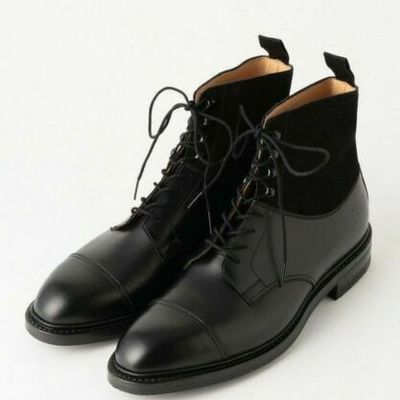 New handmade ankle high cap toe leather suede boots, black leather formal boots - Thumbnail 5