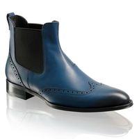 Men's Handmade Chelsea Jumper blue Leather Wingtip Burnished Toe Men's Boots - Thumbnail 4
