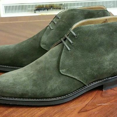 Men's green ankle suede leather chukka boots, men dress leather chukka boots - Thumbnail 5