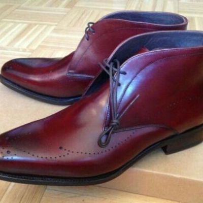 Men's burgundy brogue ankle leather chukka boots men dress leather chukka boot - Thumbnail 3