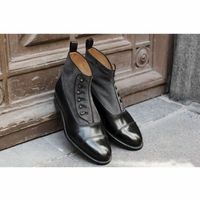 Handmade men Two tone button boots, Men black and gray button boots, Men's boots - Thumbnail 4