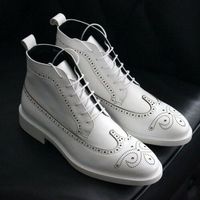 New Handmade Men's Ankle High White Leather Lace Up Brogue Boots - Thumbnail 4