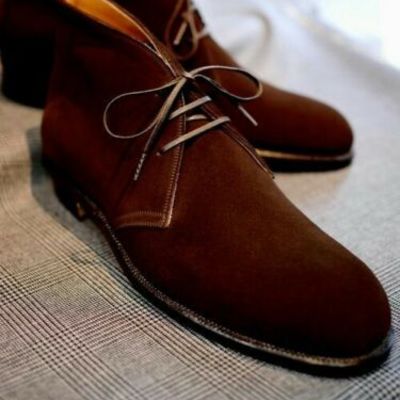 Handmade men's dark brown chukka boot, men genuine suede boots, suede boot mens - Thumbnail 3