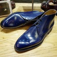 Men's blue leather unique style Chukka boots, Men's blue leather Chukka boots - Thumbnail 4