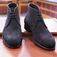Men's dark gray ankle suede leather Chukka boots, Men dress leather Chukka boots - Thumbnail 3