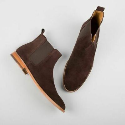 Handmade men's chocolate brown chelsea suede leather boot men ankle leather boot - Thumbnail 5