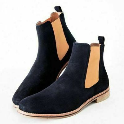 Handmade men's leather black suede chelsea high ankle stylish boots - Thumbnail 5