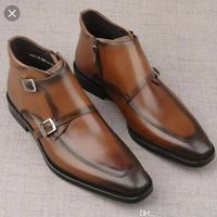 Apron Toe Chukka Brown Tone Classic Leather Men Double Buckle Strap Monk Boots - Thumbnail 3