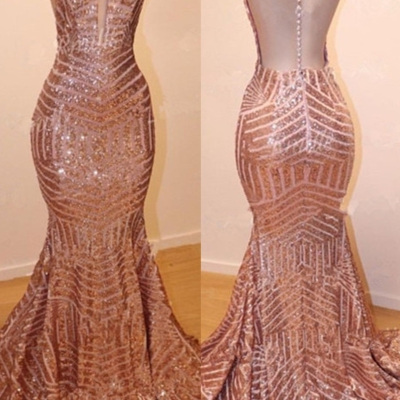 Sexy high-neck sleeveless mermaid sequins prom dresses ,evening dresses - Thumbnail 4