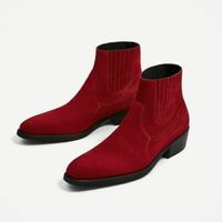 Men's Genuine Red Leather Suede Rounded Toe Chelsea Jumper Slip On Men's Boot - Thumbnail 1