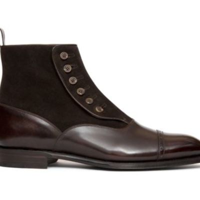 Handmade men dark brown formal boot, men button leather and suede ankle boot - Thumbnail 4