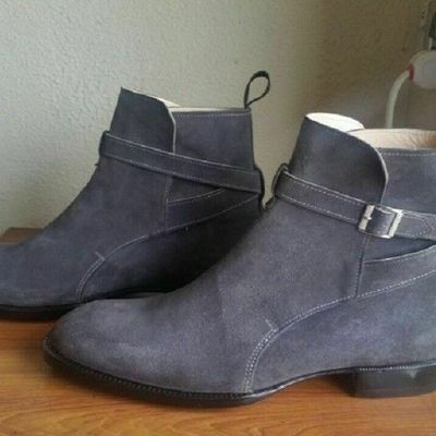 Men handmade dark grey jodhpurs genuine suede leather ankle boots - Thumbnail 5