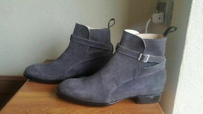 MEN HANDMADE DARK GREY JODHPURS GENUINE SUEDE LEATHER ANKLE BOOTS