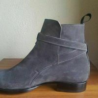 MEN HANDMADE DARK GREY JODHPURS GENUINE SUEDE LEATHER ANKLE BOOTS - Thumbnail 1