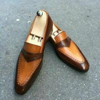 Handmade Men's Loafer Shoes,Men's Plain Brown Tan leather Formal Loafer Shoes - Thumbnail 1