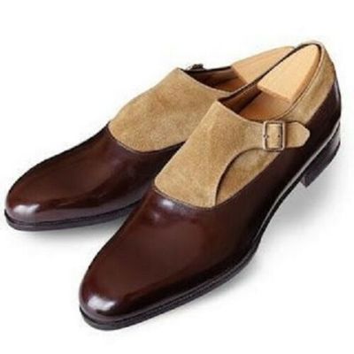 New men fashion brown and beige two tone monk shoes men formal leather shoes