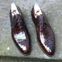 Men,s Handmade Brown Leather Shoes, Formal Crocodile Texture Leather Men Shoes - Thumbnail 4